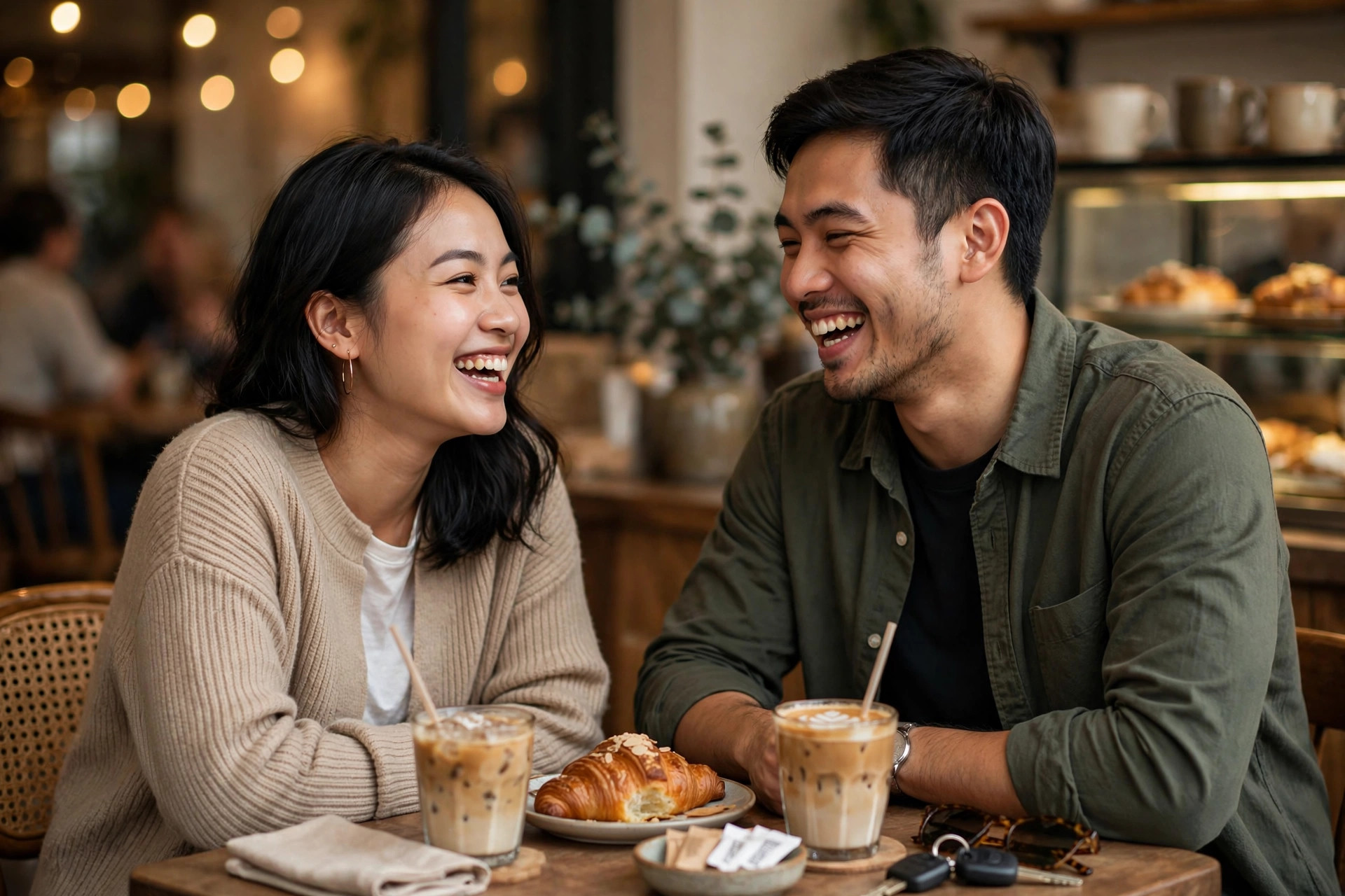 Cặp đôi Việt trò chuyện vui vẻ trong quán cà phê